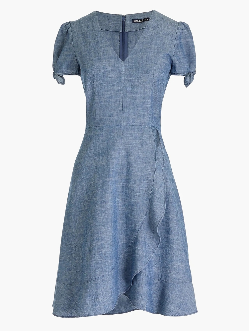 J. Crew Light Blue Chambray Faux Wrap Mini Dress